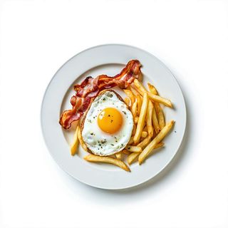 Beicon, patatas y huevo