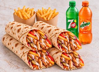 4 Super kebab mare, 2 cartofi prăjiți si 2 băuturi