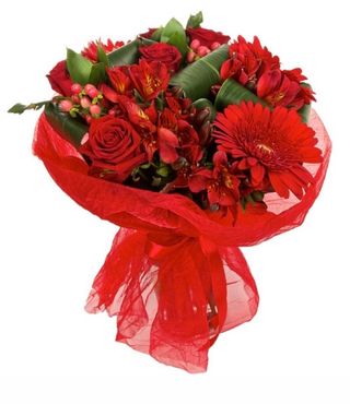 20 roses rouges + Gerbera