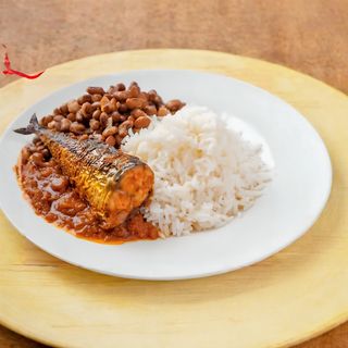 White rice and beans with Titus fish
