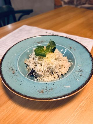 Risotto con pancetta e funghi