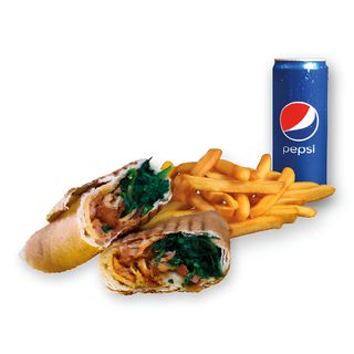 Rollo Kebab Szpinak (małe), frytki, Pepsi 0.33l