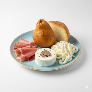 Prosciutto di Norcia, ricotta al tartufo, stracciata e caciocavallo di Agnone