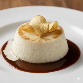 Flan di cavolfiore, demiglace di verdure al tartufo e chips di patata