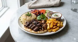 Plato Kebab Con Arroz Y Patatas