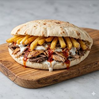 Carne, patatine, salse panino