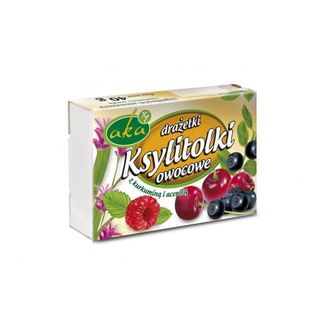 Drażetki pudrowe KSYLITOLKI 0% cukru owocowe z kurkumą i acerolą 40g AKA