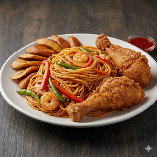 Stir Fry Spaghetti, Plantain And 2 Chickens
