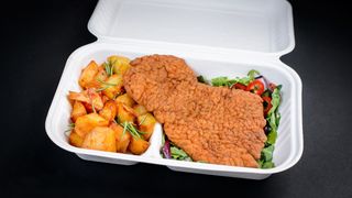 Snitel de pui, garnitura si salata de varza