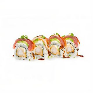 Roll de rainbow salmón, atún, langostino y aguacate (4 uds.)