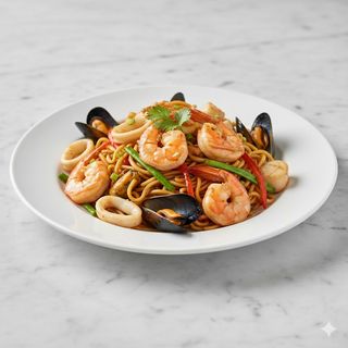 Tallarines Frito Con Mariscos