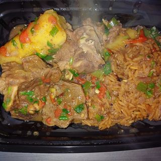 1/2 Katogo Beef + 1/2 Pilau + Avocado + Greens