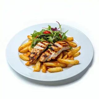 Plato Combinado De Pollo Con Patatas Y Ensalada