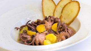 IL GUAZZETTO DI MOSCARDINI CON ACCIUGHE TOSTATE, DATTERINO GIALLO