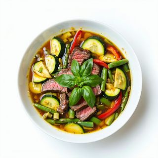 Curry Verde Solomillo De Ternera Con Verduras Y Albahaca