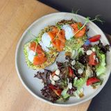 Zucchini pancakes with salmon