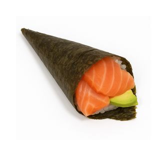 Temaki de salmón, aguacate y salsa kimchi (1 uds)