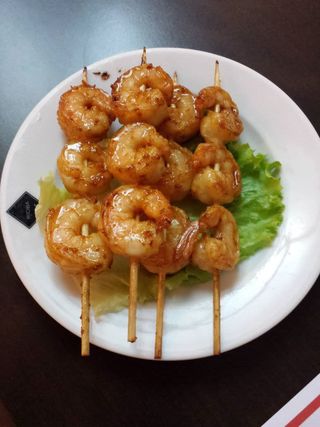 Espetada de gambas com Espetada de Frango