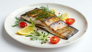 Пъстърва на плоча с гарнитура