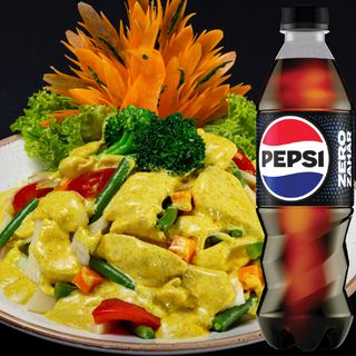 Meniu pui cu curry, orez + Pepsi