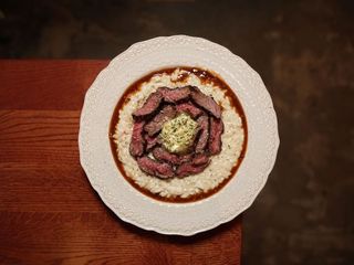 Різото зі стейком скьорт (390g)