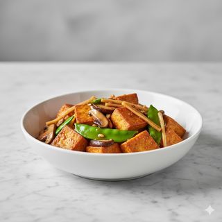 Tofu con funghi e bambù