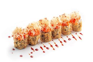 70. SPIDER ROLL rotolino fritto con salmone crudo, kataifi, salsa teriyaki e salsa piccante 6pezzi € 10,00