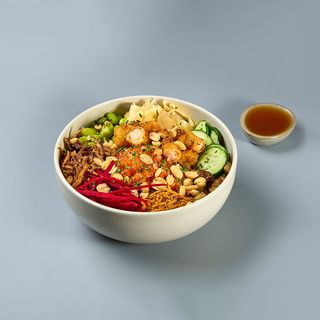 Crispy Shrimp and Salmon Bowl