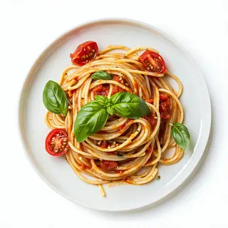 Spaghetti con pomodorini datterini e basilico