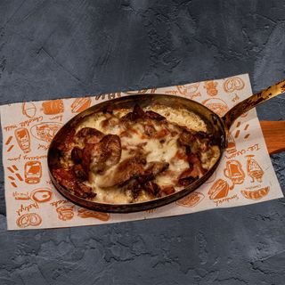 Пилешки дробчета с гъби, бекон и кашкавал   300г