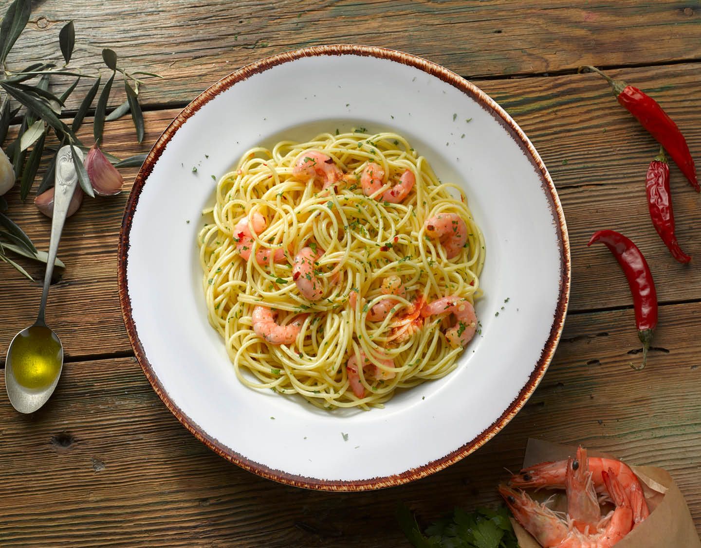 SPAGHETTI PEPERONCINO AI GAMBERETTI