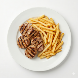 Solomillo de cerdo a la plancha con patatas fritas