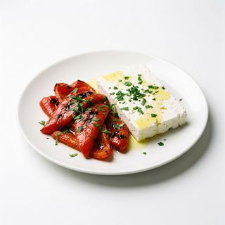 Печени чушки с плочка сирене 350г