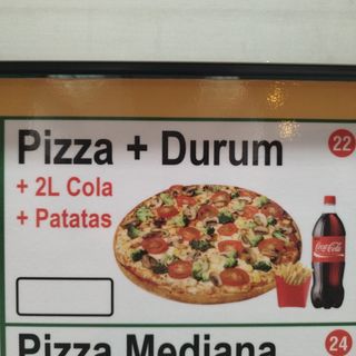 pizza 32mm+durum +ptata+2L cocacola o fanta 