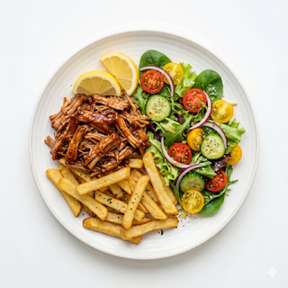 Pulled Veggie Con Patatas Y Ensalada