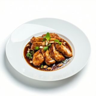 Pollo con almendras y salsa 