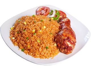 Party jollof rice with Turkey and Plantain