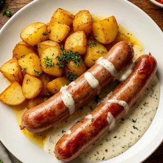 колбаски с картофелем по-деревенски