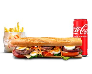 Menu Baguette Mega Cheese and Bacon Burguer