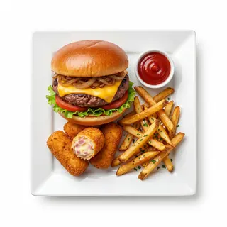 Plato De Burger Con 3 Croquetas