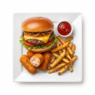 Plato De Burger Con 3 Croquetas