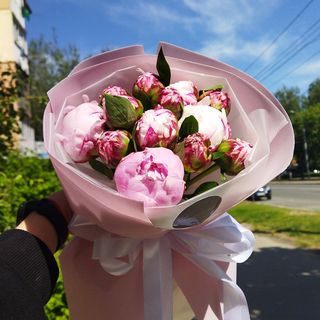 13 півоній з упакуванням 