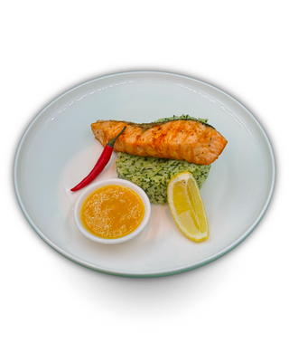 Стейк из лосося с соусом манго и ризотто (420г)