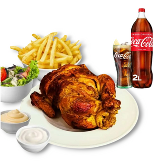  Menú Pollo Asado Ensalada +2litro bebida 