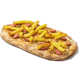 Pinsa patatine e würstel bianca