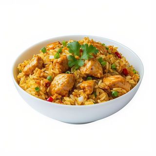 Arroz Especial Carne Con Ensalada Y Patatas Fritas