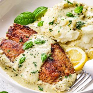 Grilled Tilapia Creamy Basil Pesto Sauce