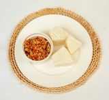 Boiled yam and egg sauce combo