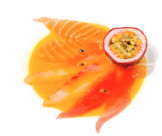 204. Carpaccio Mixto con Fruta de la Pasión (8 Pzs.)