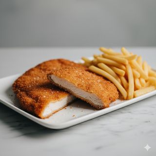 Cotoletta impanata con patate fritte